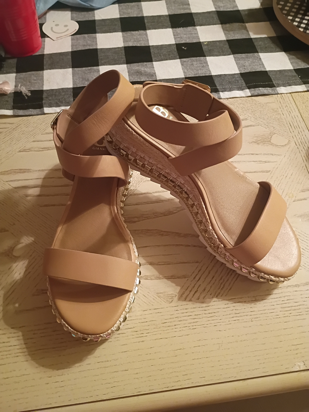 New! Gianni Bini Tan Platform Espadrille Sandals with Ankle Strap